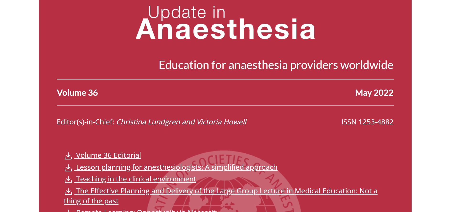 Update in Anaesthesia Volume 36: Special Edition Anaesthetic Education / COVID-19